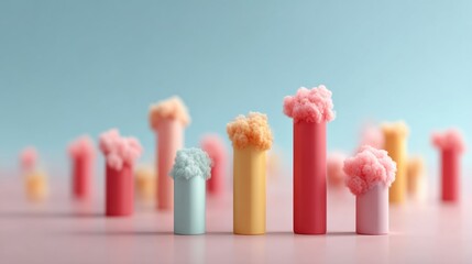 Aufkleber - Abstract Rising Candlestick Stock Chart with Soft Pastel Colors and Fading Graphs Representing Market Growth and Financial Profitability Trends