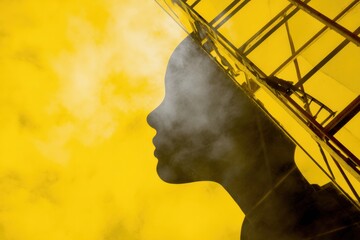 Poster - Modern Wellness Concept with Lighthouse Beam Aligning Silhouette and Dramatic Sky for Self-Discovery and Mindfulness Promotions