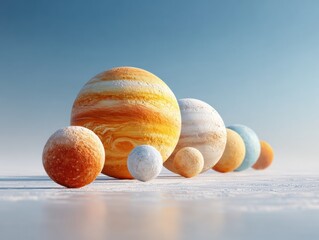 Aufkleber - Planet Alignment of Multiple Textured Planets in Row with Ethereal Stars and Cosmic Glow for Science Research and Digital Marketing Concepts