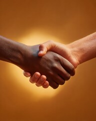 Poster - Professional Diverse Partnership Handshake in Warm Romantic Lighting Premium Corporate Teamwork Content for Inclusive Business Marketing