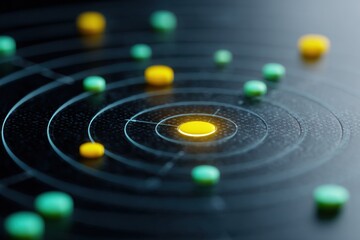 Aufkleber - Minimalist Radar Interface with Circular Grid and Highlighted Dots for Modern Security and Surveillance Marketing in Tech and Digital Trends