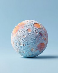 Poster - Detailed Lunar Surface Model with Textured Craters and Soft Pastel Blues for Scientific and Educational Astronomy Content, Modern Space Design Trend