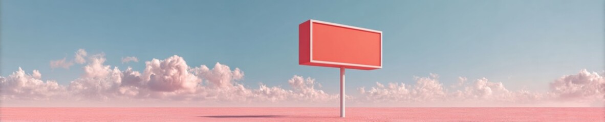 Aufkleber - Modern Empty Red Billboard Sign on Pole Against Blue Sky Premium Commercial Advertising Background for Social Media and Marketing Campaigns