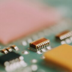 Leinwandbilder - Macro Closeup of LED Component on Circuit Board with Metallic Elements Symbolizing Precision and Innovation in Electronics Manufacturing