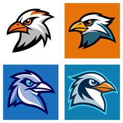 Poster - Collection of four eagle head illustrations with different color schemes and background colors used