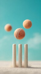 Aufkleber - High-Quality Cricket Ball and Wickets Action Shot Modern Sports Entertainment Concept for Professional Marketing and Social Media Campaigns