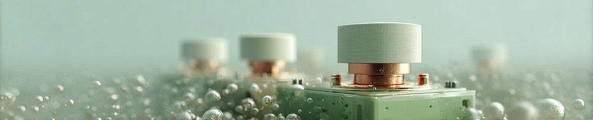 Poster - Quantum Computing Installation Featuring Atomic Structure and Interconnected Circuits in a High-Tech Lab for Advanced Hardware Innovation and Visualization