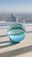 Aufkleber - Modern Crystal Globe on Office Floor with City Skyline View Symbolizing Global Business Strategy and Corporate Leadership in Consulting Industry