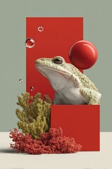 Aufkleber - Professional High-Quality Graphic Frog Ecosystem Concept with Bold Red and Green Elements for Modern Education and Environmental Marketing Content