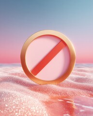 Poster - Modern No Entry Sign with Gold Circular Frame on Textured Pink Surface - Digital Design Element for Branding, Warning, and Tech Interfaces