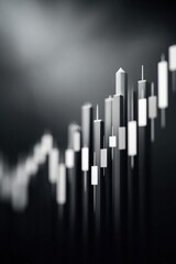 Aufkleber - Monochrome upward trending stock market chart with dynamic candlestick patterns and profit indicators for financial growth and investment success campaigns