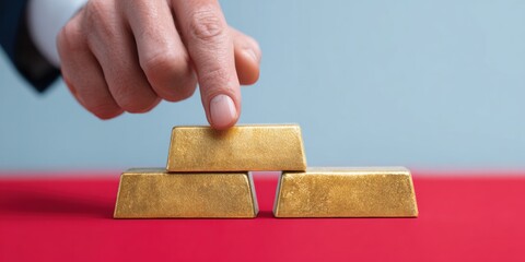 Poster - Modern Wealth Management Concept with Gold Bars and Business Hand Symbolizing Capital Preservation and Financial Strength in Luxury Investment