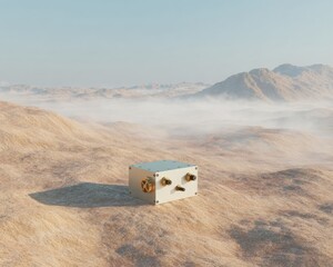 Aufkleber - Advanced Quantum Sensor Device Placed in Remote Desert Landscape Symbolizing Dark Matter Detection and Breakthroughs in Scientific Research