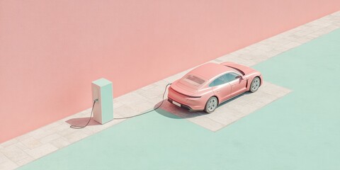 Aufkleber - Modern Electric Vehicle Charging at Urban Station with Digital Energy Currents Highlighting Sustainable Mobility and Zero-Emission Transport Benefits