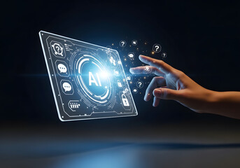 hand pushing button on touch screen interface
