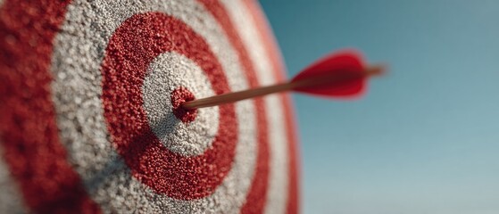 Poster - Digital bullseye target with arrow hitting center, integrated data patterns and cyber technology, symbolizing precision and success for digital marketing campaigns