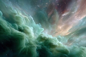 Poster - Metaverse Space Abstract Deep Space Background with Swirling Clouds and Distant Stars for Technology Innovation and Virtual Reality Exploration