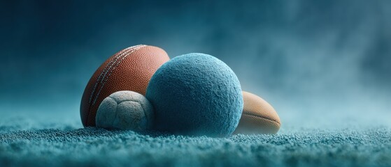 Poster - Premium Modern Sports Equipment Assortment on Field for Active Lifestyle Marketing Campaigns and Social Media Featuring Diverse Athletic Gear