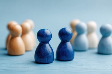 Aufkleber - Minimalist Wooden Figures with Exchange Arrows Symbolizing Peer-to-Peer Communication and Knowledge Sharing for Modern Business Networking