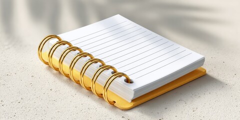 Poster - Minimalist Single A4 Lined Notepad with Gold Spiral Binding on Clean Surface for Modern Office Organization and Systematic Planning Concept