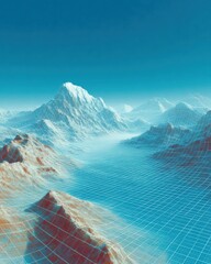 Aufkleber - Digital Radar Mapping with Wireframe Terrain Grid, Advanced Data Visualization for Technology and Communication Network Infrastructure
