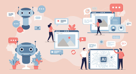 Illustration depicting artificial intelligence and human collaboration in technology sector