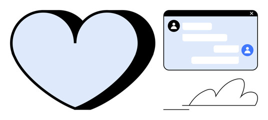 Poster - Heart symbol, chat window with conversations, and a minimal cloud. Ideal for communication, love, social media, support, relationships, feedback simple landing page