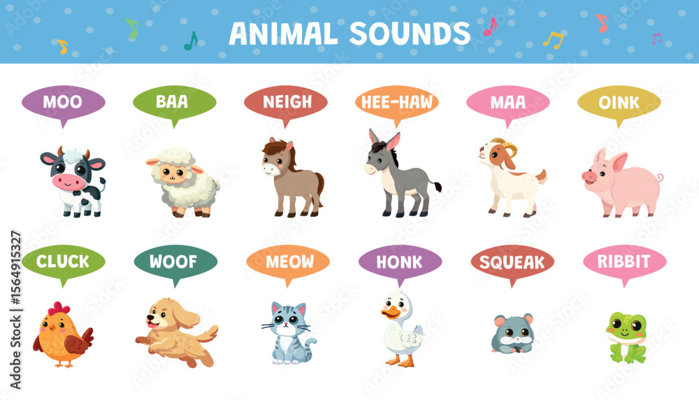 animal sounds worksheet for kids cartoon vector illustration Stock ...