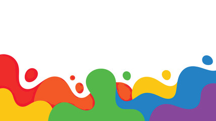 Poster - Colorful paint blobs and shapes in a rainbow spectrum against a white background creating a vibrant border
