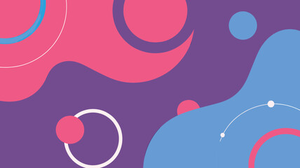 Poster - Abstract background with pink and blue shapes and circles on a purple backdrop creating a modern design