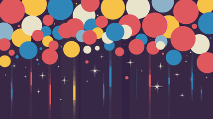 Poster - A festive background with colorful circles stars and vertical lines on a dark purple backdrop design