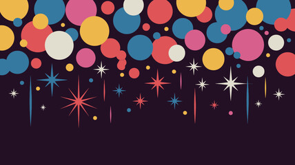 Poster - Colorful circles and stars pattern on a dark background in a retro style illustration design art