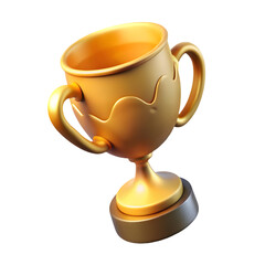 Poster - Photo of a golden 3d trophy with two handles is isolated on transparent background, symbolizing achievement and success