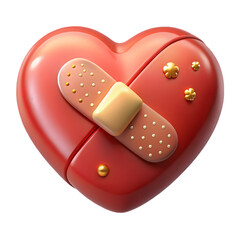 Poster - Photo of a broken red heart mended with a golden bandage, a symbol of healing and repair, isolated on transparent background