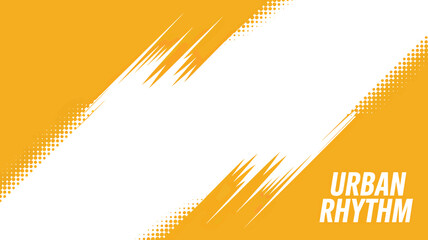 Poster - A vibrant yellow background with white diagonal stripes and halftone patterns creating a dynamic design space