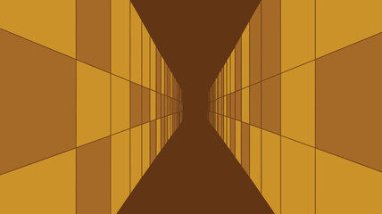 Poster - A perspective view of a corridor with brown and yellow tiles receding into the distance with vanishing point