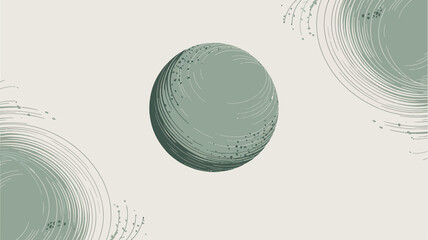 Poster - A light green sphere with textured lines and two circular designs on a light cream colored background