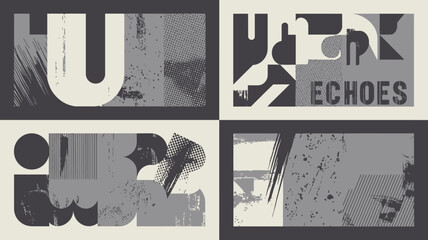 Poster - Abstract graphic design featuring geometric shapes and textures in a four panel composition