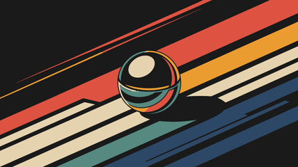 Poster - A retro styled illustration featuring a sphere with colorful stripes and a dark background design style