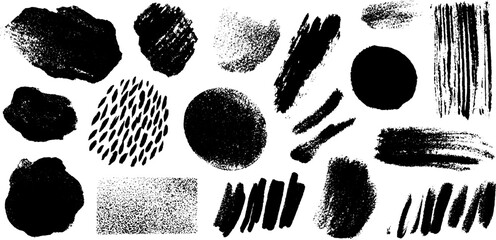 Aufkleber - Abstract black ink and watercolor brush strokes collection for creative design projects