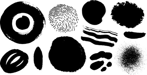 Aufkleber - Black ink and watercolor abstract shapes collection for creative design