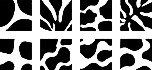 Aufkleber - Abstract black brush patterns in organic tile arrangements for modern design