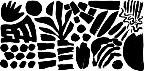 Aufkleber - Bold abstract hand drawn black shapes for artistic design and decoration