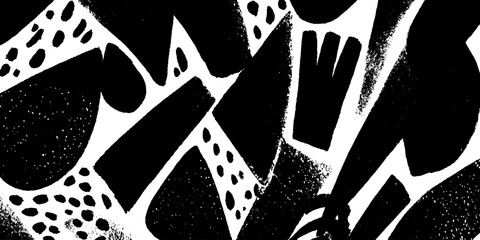 Aufkleber - Bold abstract black shapes with hand drawn texture for modern design projects