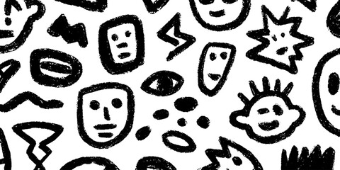 Aufkleber - Creative doodle art with scribble faces and abstract shapes for unique design concepts