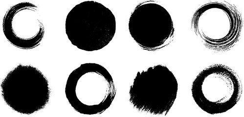 Aufkleber - Artistic set of ink brush circles and black round shapes for creative design