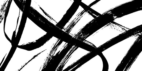Aufkleber - Abstract composition of dynamic high contrast black ink lines for modern artistic design