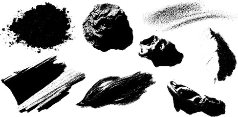 Poster - Scattered charcoal shapes for artistic design and texture inspiration