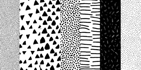 Aufkleber - Seamless black and white hand-drawn patterns for design and decoration