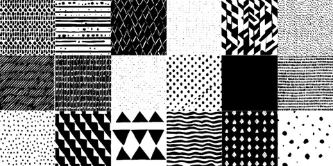 Aufkleber - Monochrome hand-drawn seamless patterns collection for creative design projects